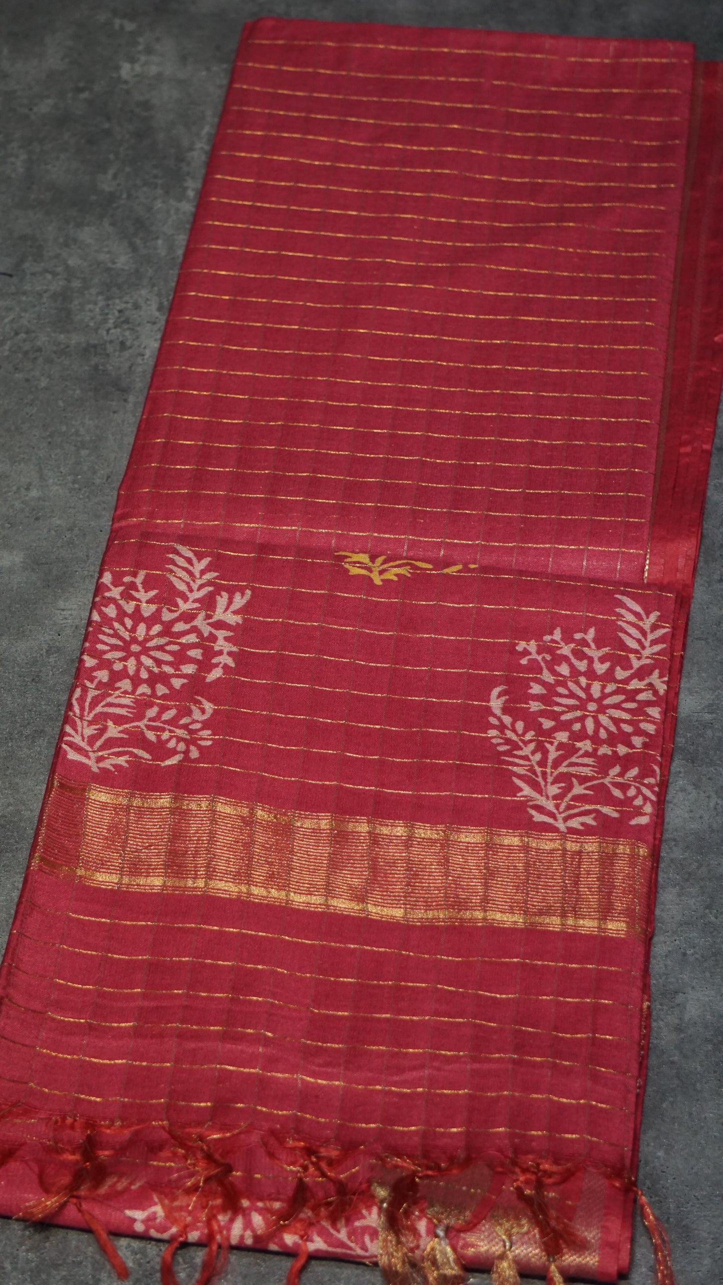 Bhagalpur Cotton Saree Checks Dark Pink