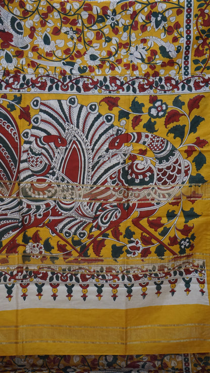 Semi Linen Kalamkari Saree Mustard Yellow