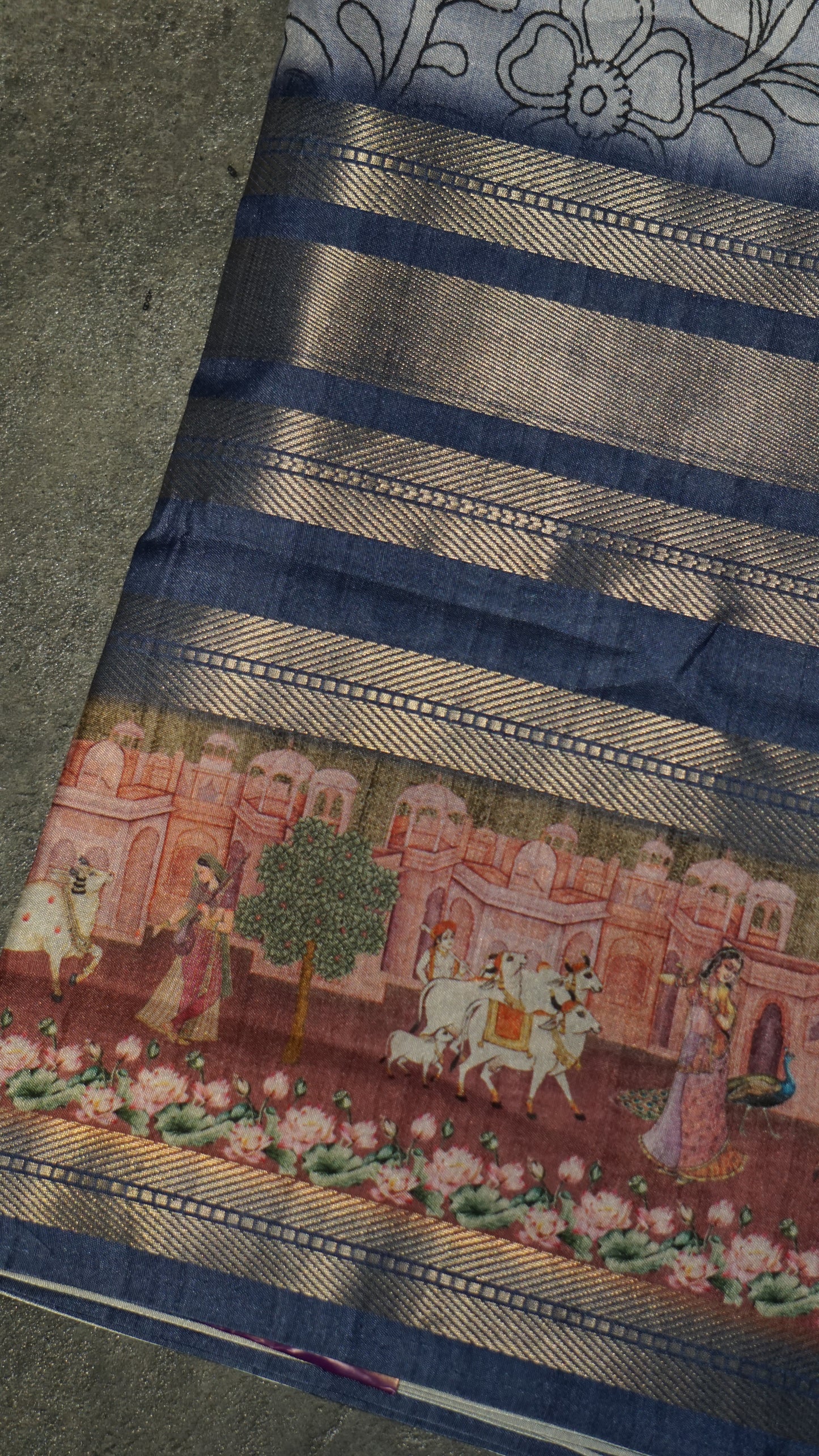 Dola Silk Pichwai Print Blue