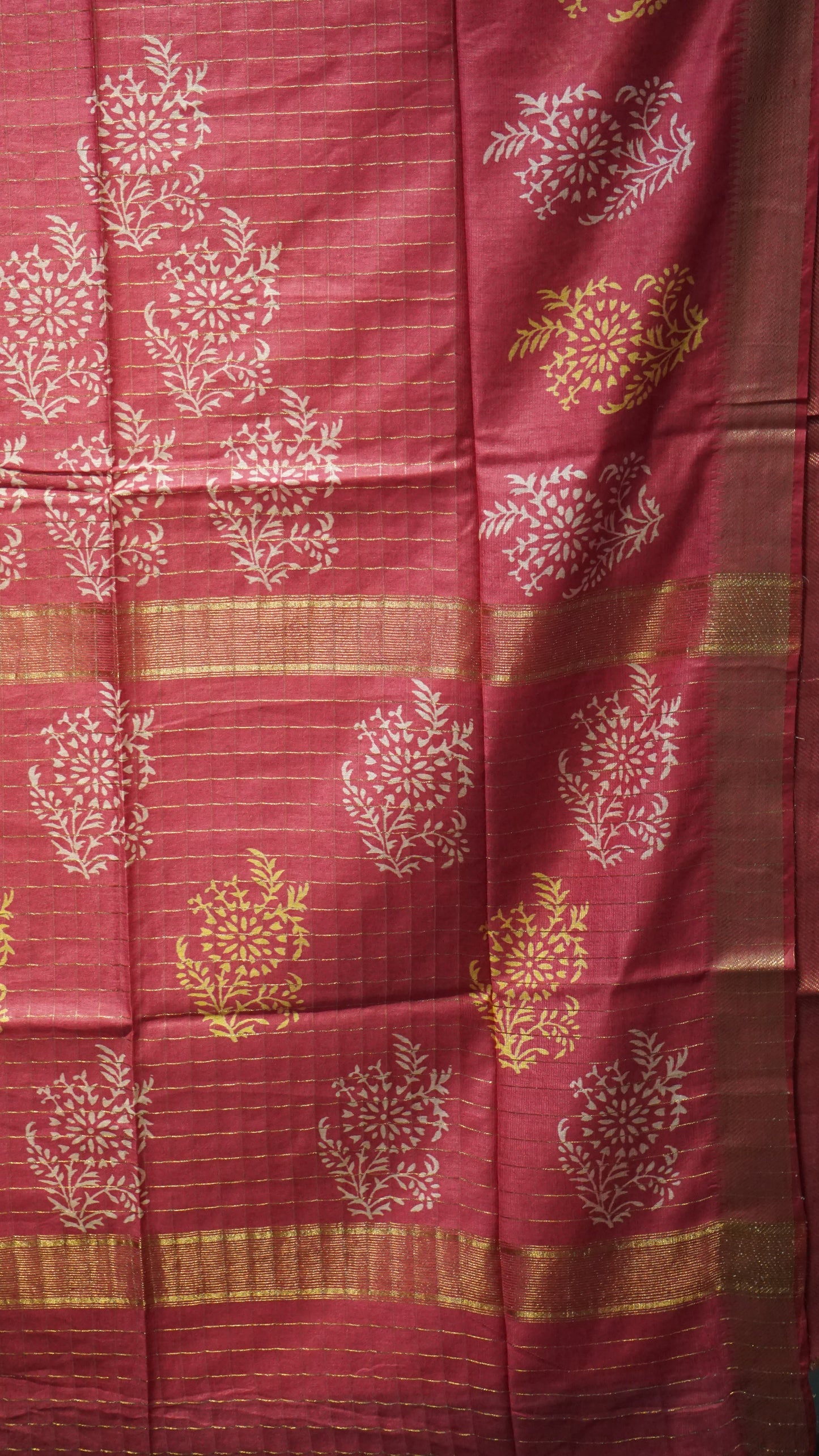Bhagalpur Cotton Saree Checks Dark Pink