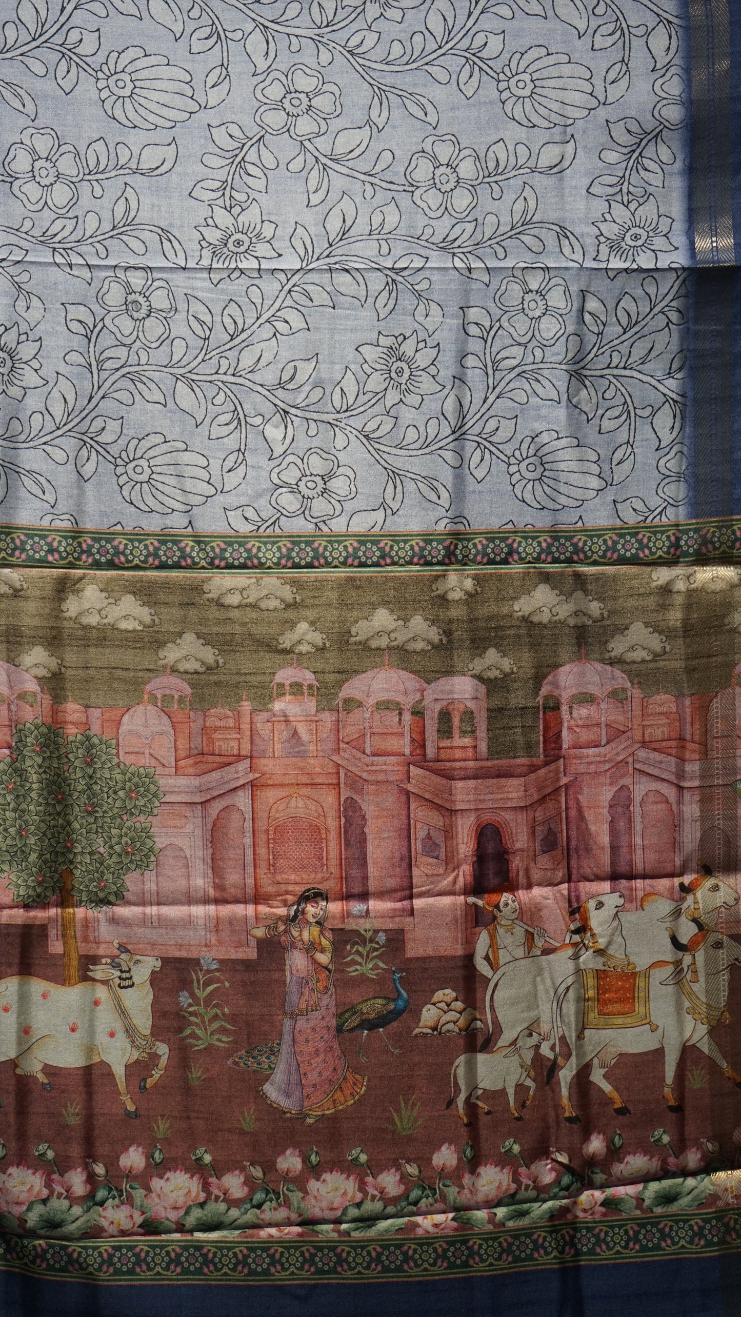 Dola Silk Pichwai Print Blue