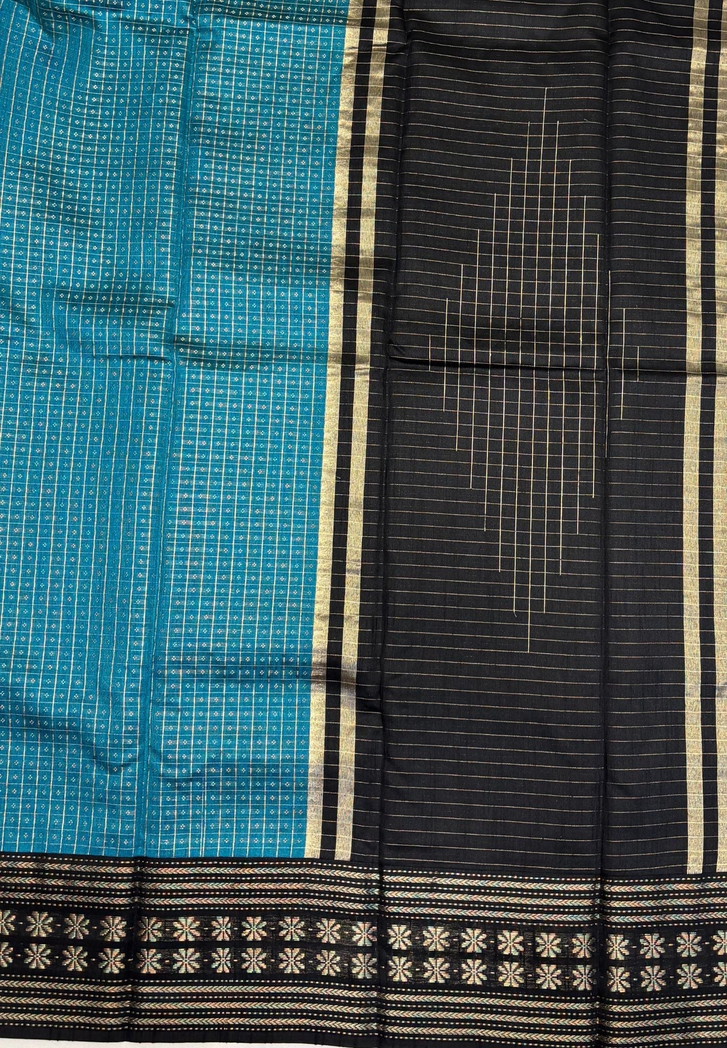 Raw Silk Saree-Ramar Blue in 1000 Butta with Contrast Zari Border