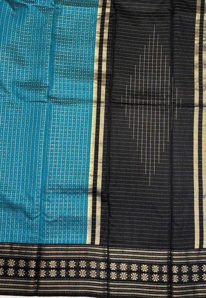 Raw Silk Saree-Ramar Blue in 1000 Butta with Contrast Zari Border