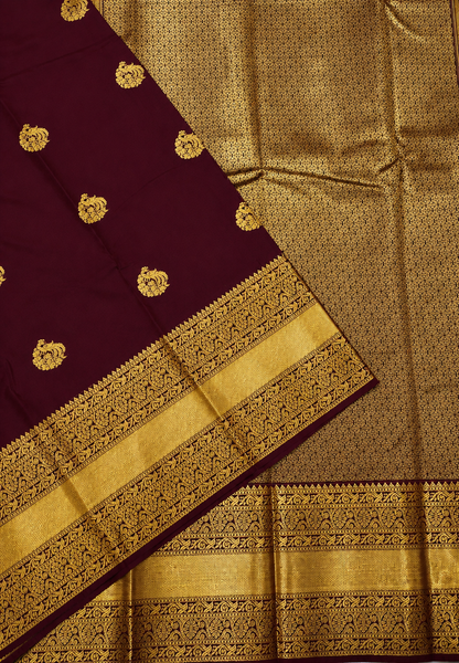 Budget Kanchipuram Saree-Maroon In Floral Jaali Zari Border