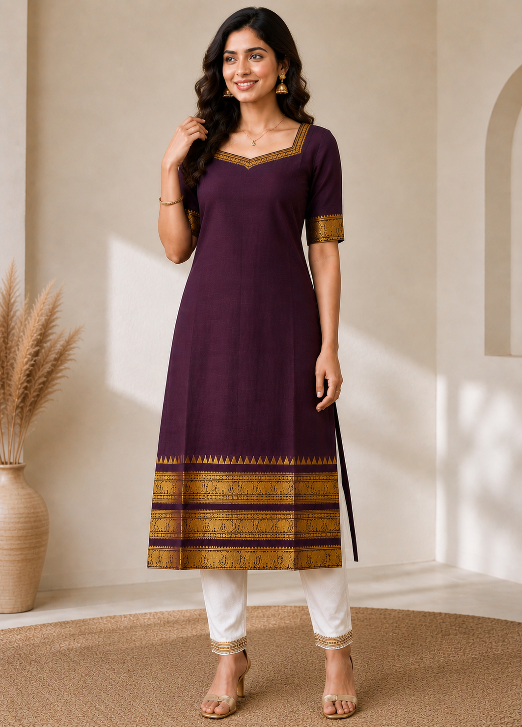 Chettinad Cotton Kurti-Maroon