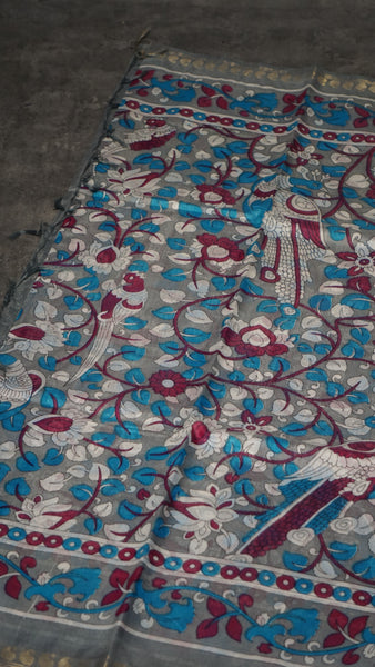Semi Linen Kalamkari Saree Grey