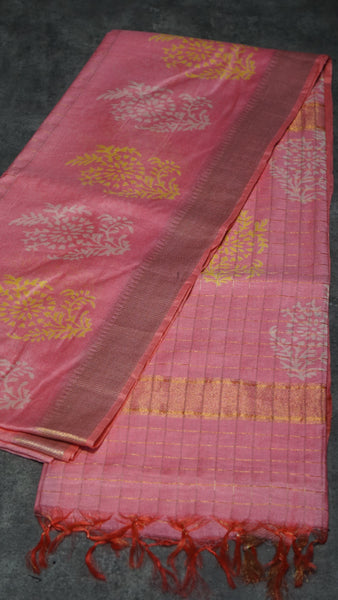 Bhagalpur Cotton Saree Checks Pink