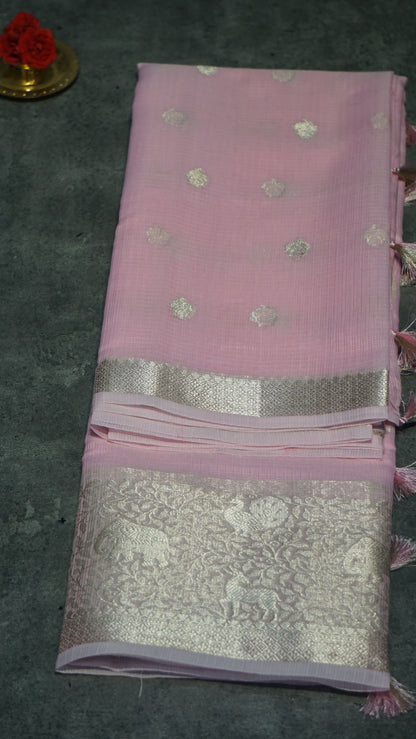 Art Zari Kota Pastel Saree Baby Pink