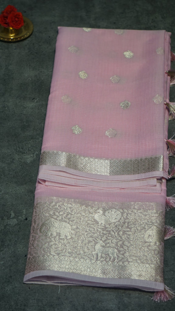 Art Zari Kota Pastel Saree Baby Pink