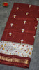 Semi Linen Maroon Saree With Madhubani Print thumbnail