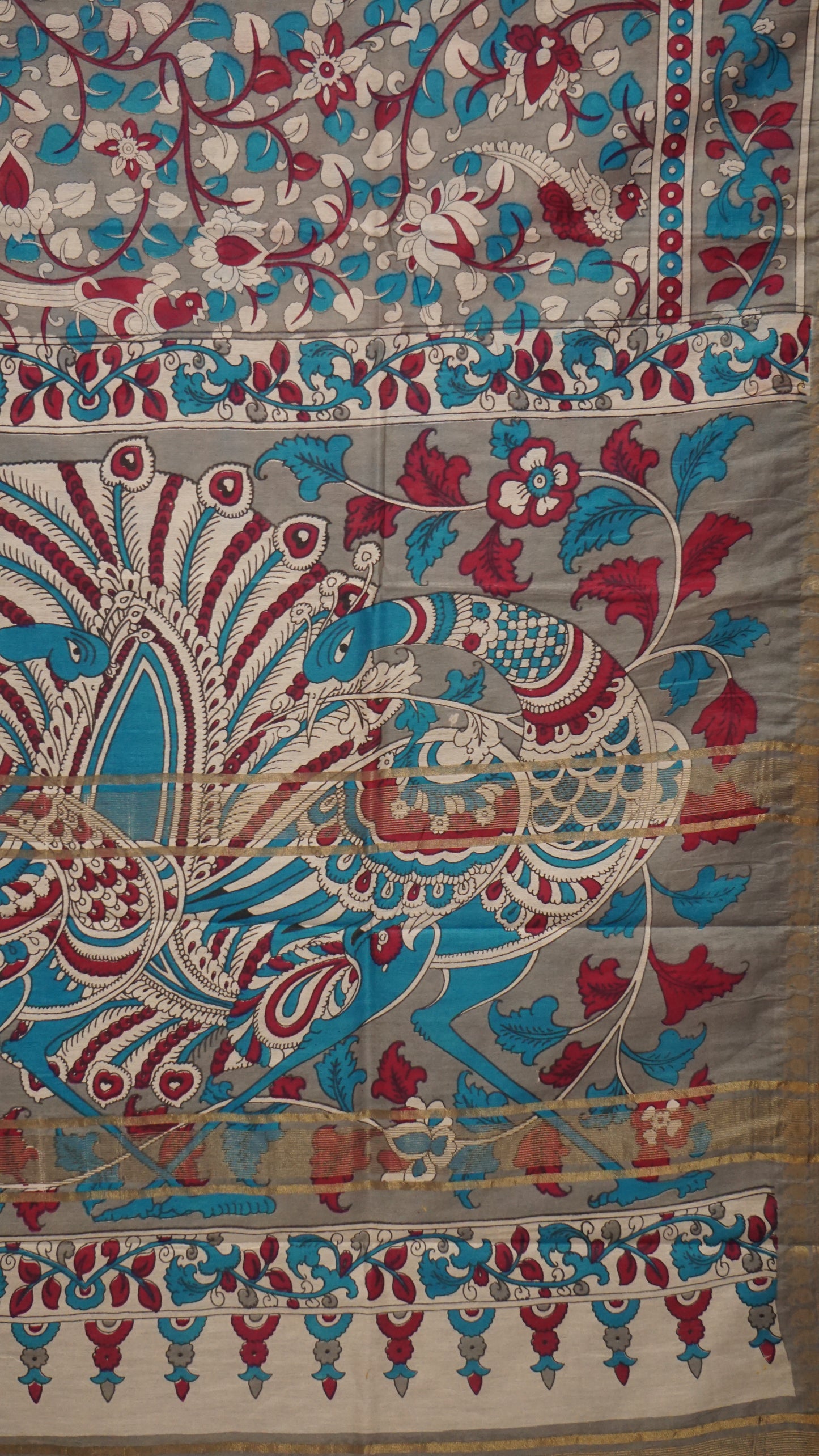Semi Linen Kalamkari Saree Grey