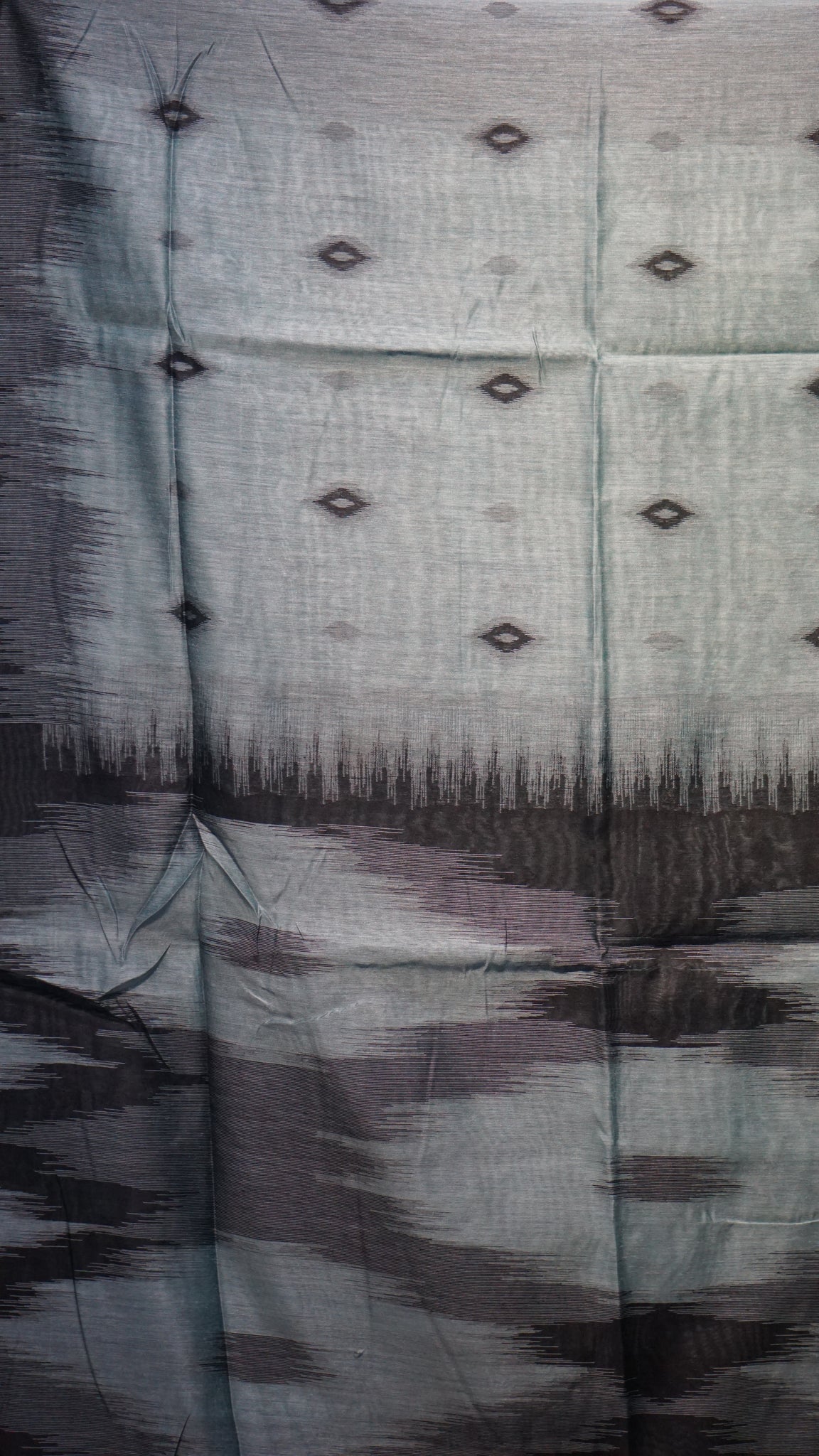 Munga Cotton Saree Ikkat Print Metallic Green