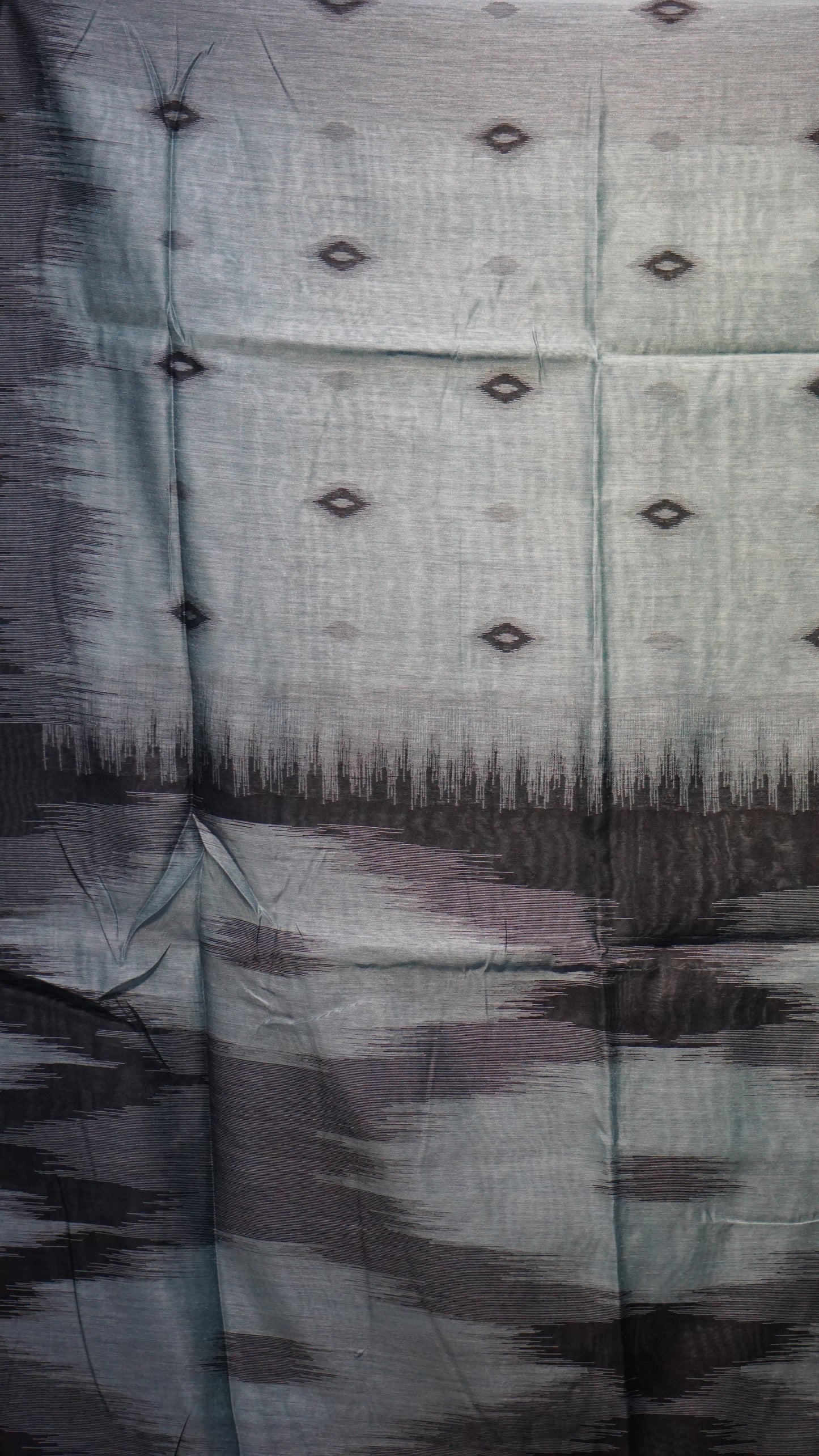 Munga Cotton Saree Ikkat Print Metallic Green