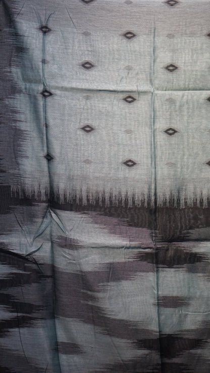 Munga Cotton Saree Ikkat Print Metallic Green