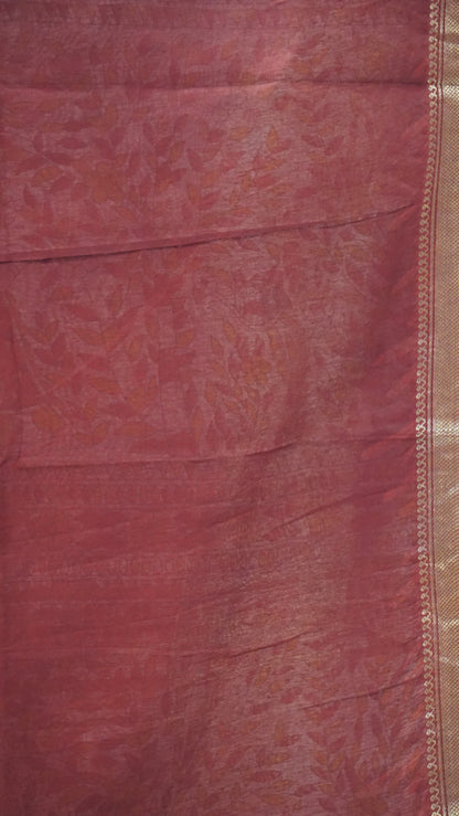 Semi Linen Maroon Saree With Madhubani Print