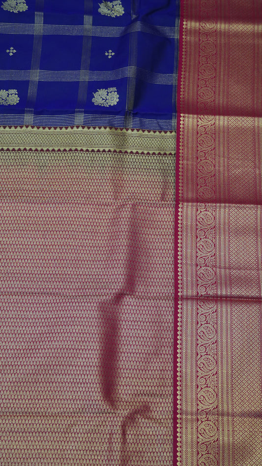 Semi Kanjivaram Silk Saree -Checkered pattern Purple