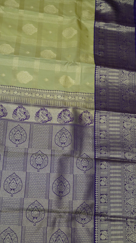 Semi Kanjivaram Silk Saree -Checkered pattern Elachi Green