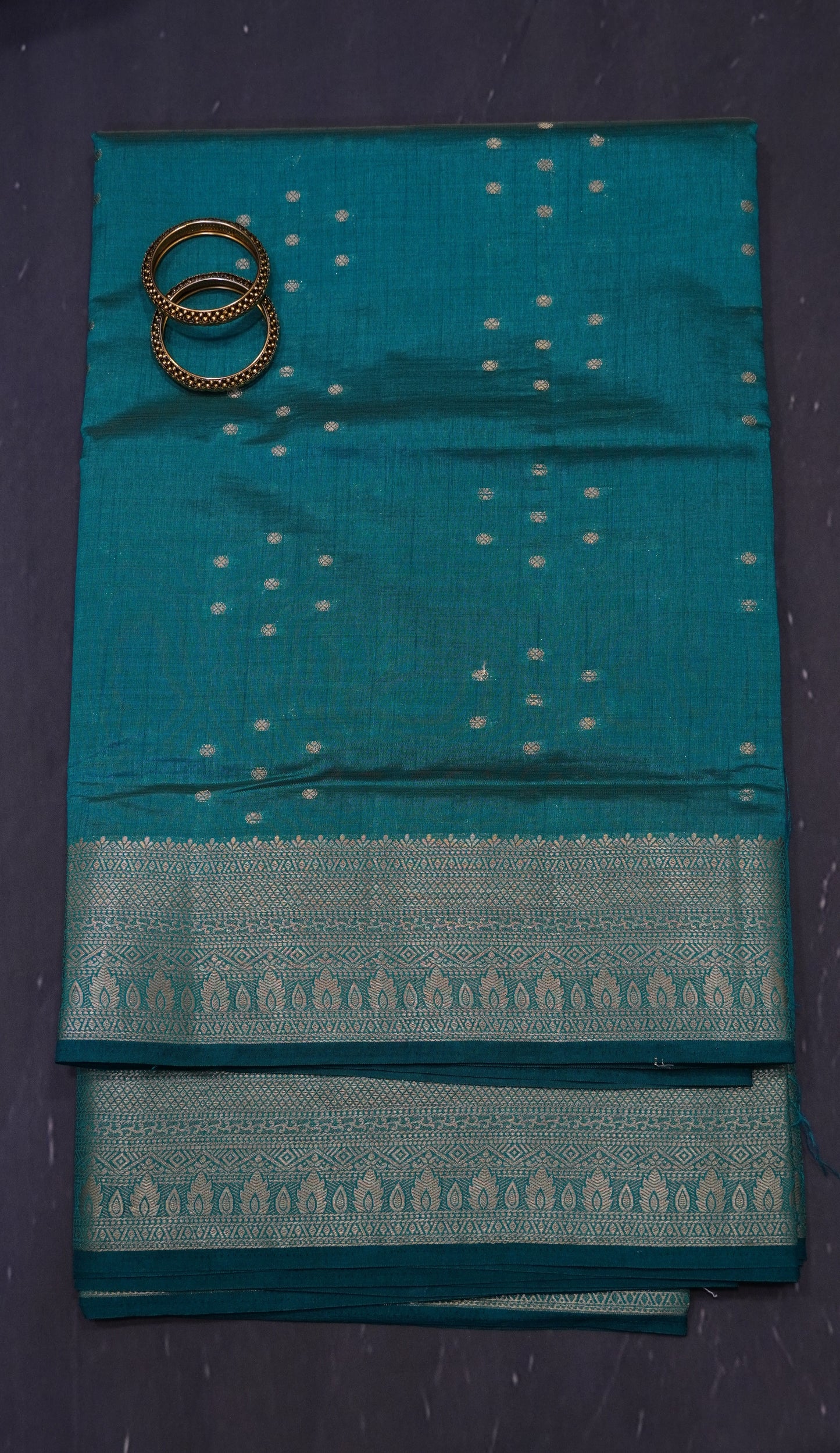Semi Tussar Saree - Kolam Buta Peacock Green