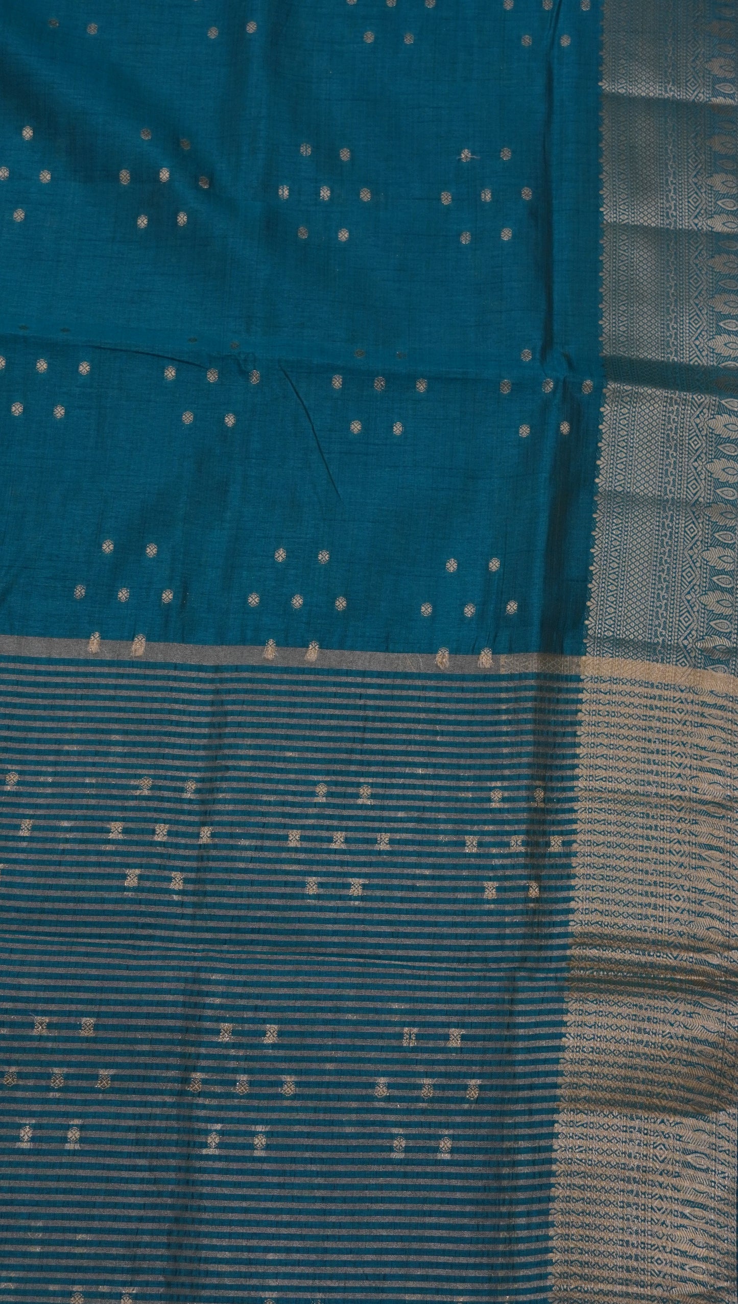 Semi Tussar Saree - Kolam Buta Peacock Green