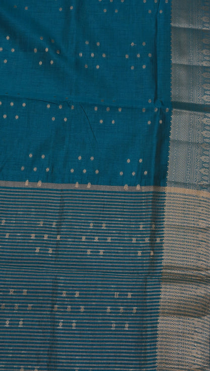 Semi Tussar Saree - Kolam Buta Peacock Green