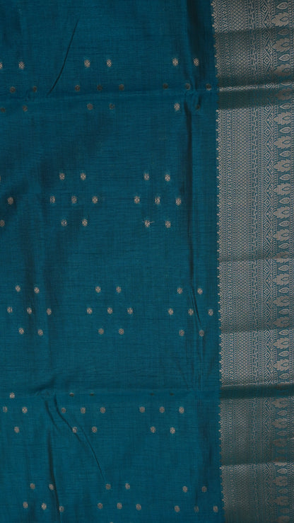 Semi Tussar Saree - Kolam Buta Peacock Green