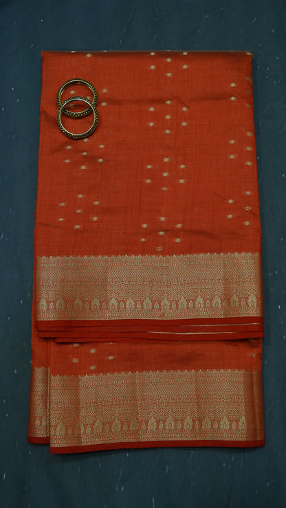 Semi Tussar Saree - Kolam Buta Red