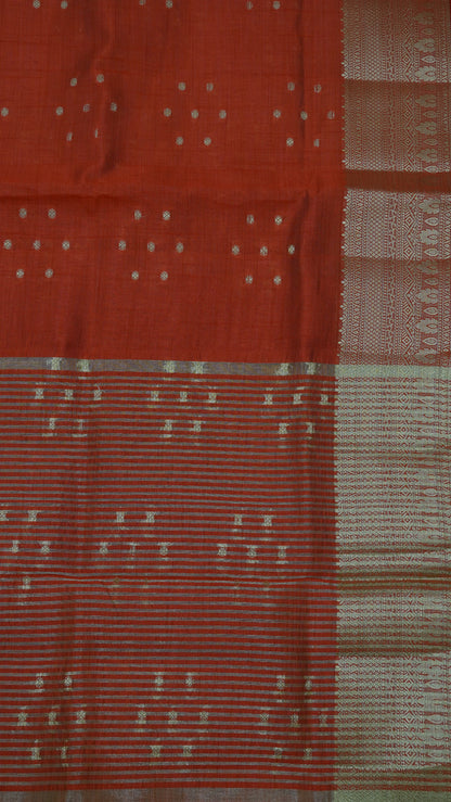 Semi Tussar Saree - Kolam Buta Red