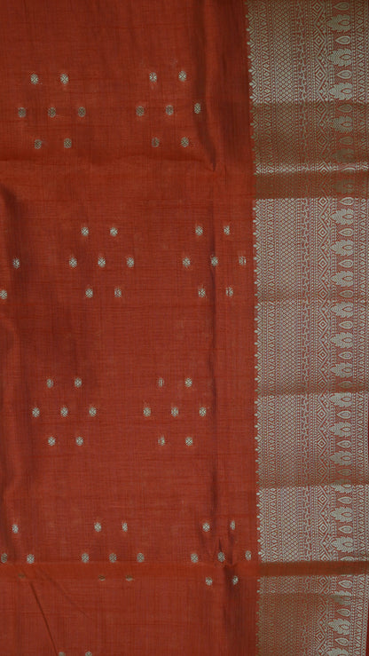 Semi Tussar Saree - Kolam Buta Red