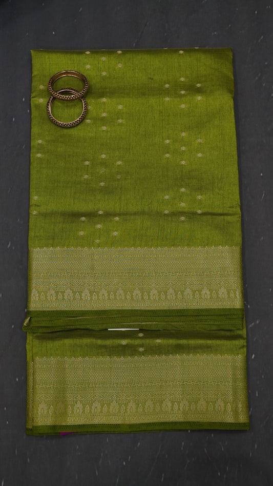 Semi Tussar Saree - Kolam Buta Light Green