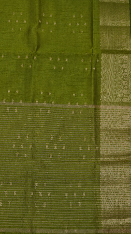 Semi Tussar Saree - Kolam Buta Light Green