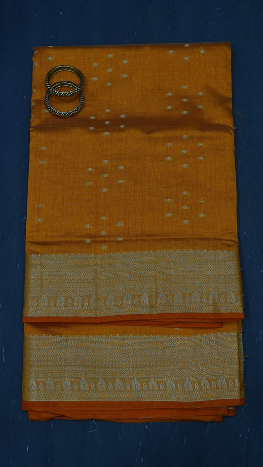 Semi Tussar Saree - Kolam Buta Orange
