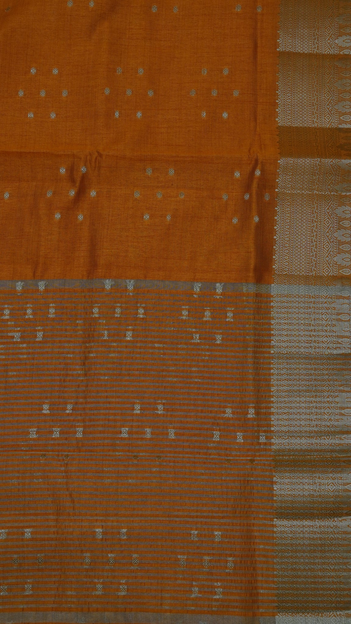 Semi Tussar Saree - Kolam Buta Orange