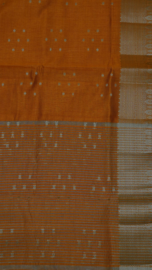 Semi Tussar Saree - Kolam Buta Orange