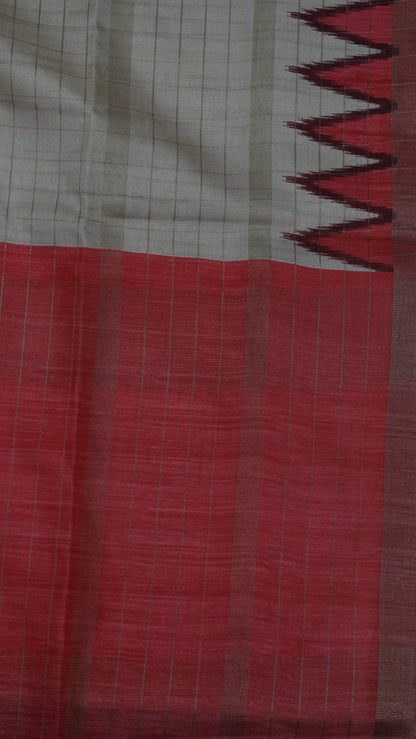 Semi Tussar Saree - Tower Border Peach Pink