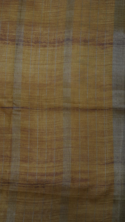 Semi Tussar Saree - Tower Border Mustard