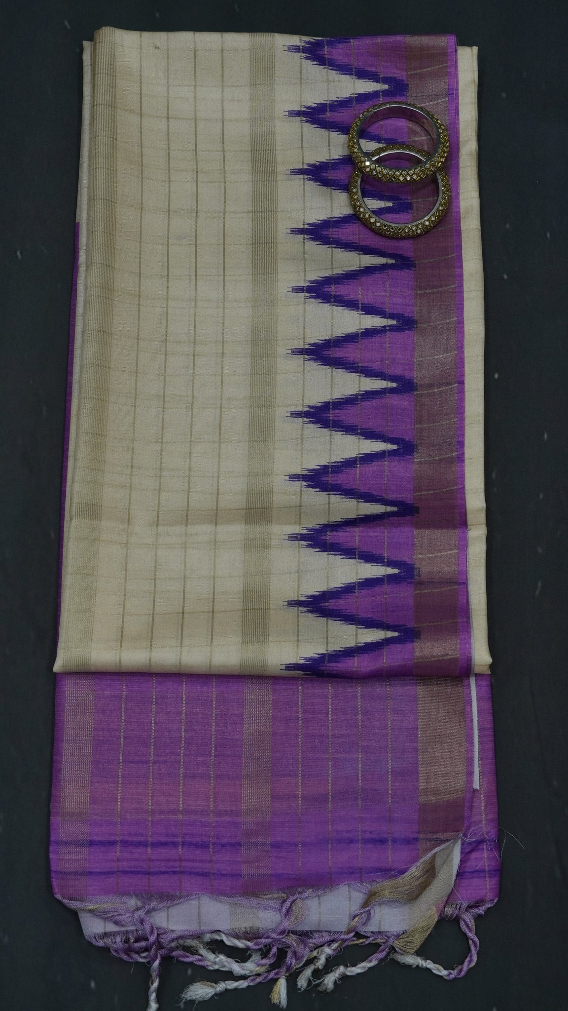 Semi Tussar Saree - Tower Border Purple