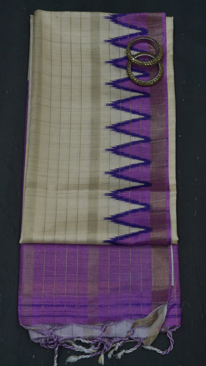 Semi Tussar Saree - Tower Border Purple