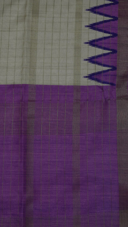 Semi Tussar Saree - Tower Border Purple