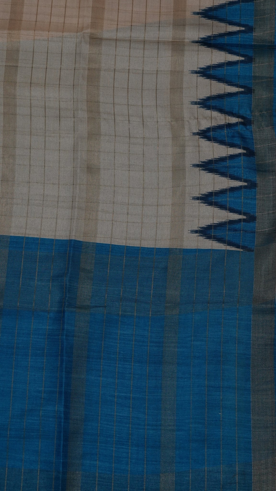 Semi Tussar Saree - Tower Border Sky Blue