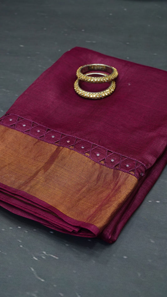 Pure Tussar Saree - Wine