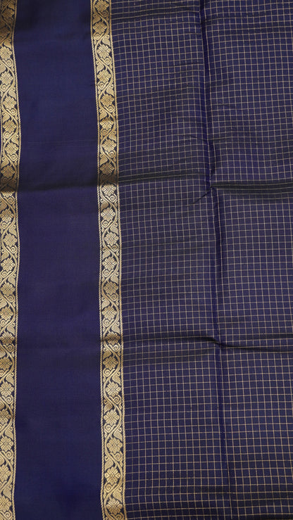Pure Kanjivaram Silk Saree - Grey - Navy Blue