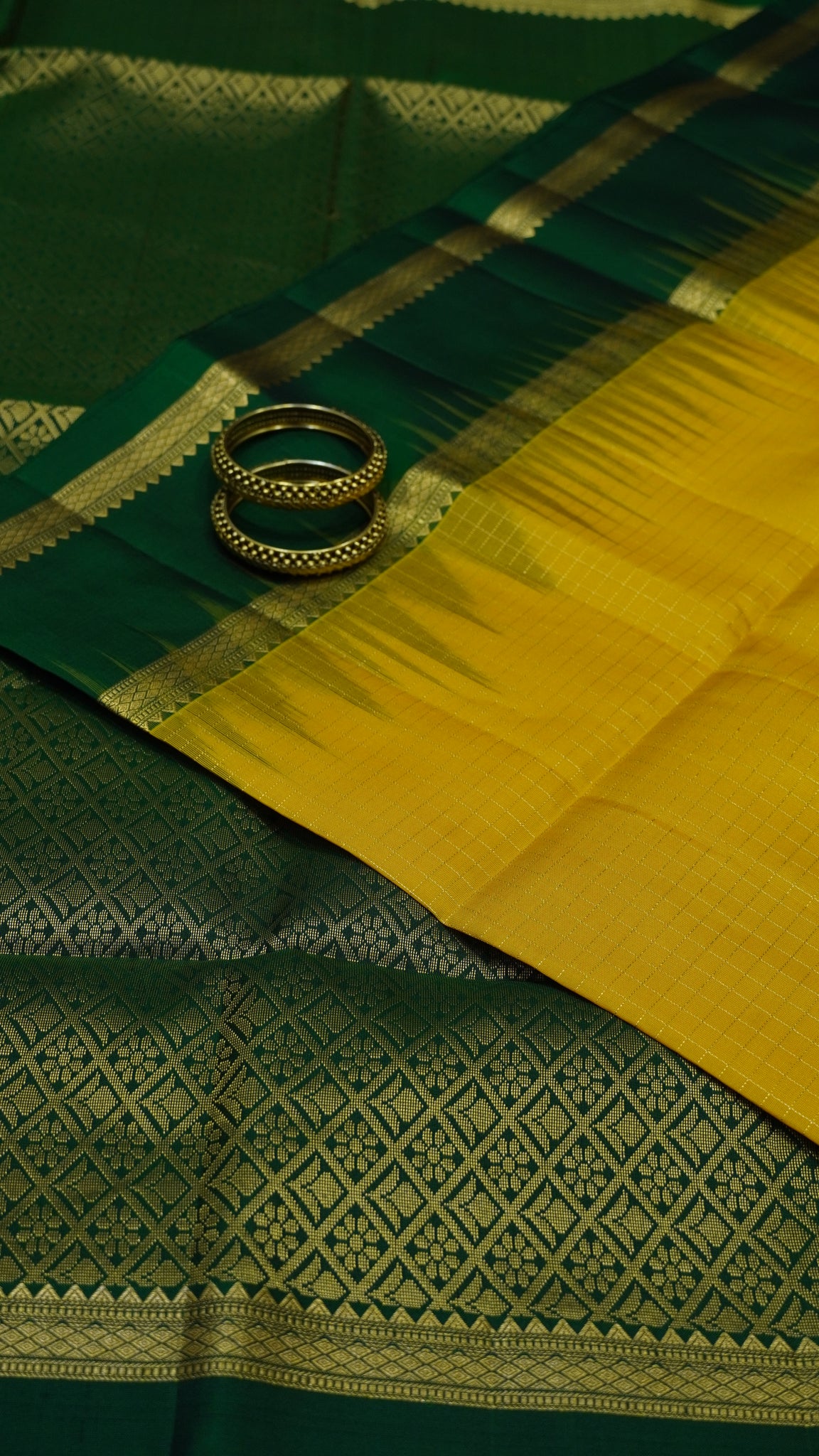 Pure Kanchipuram Silk Saree - Golden Yellow Tower