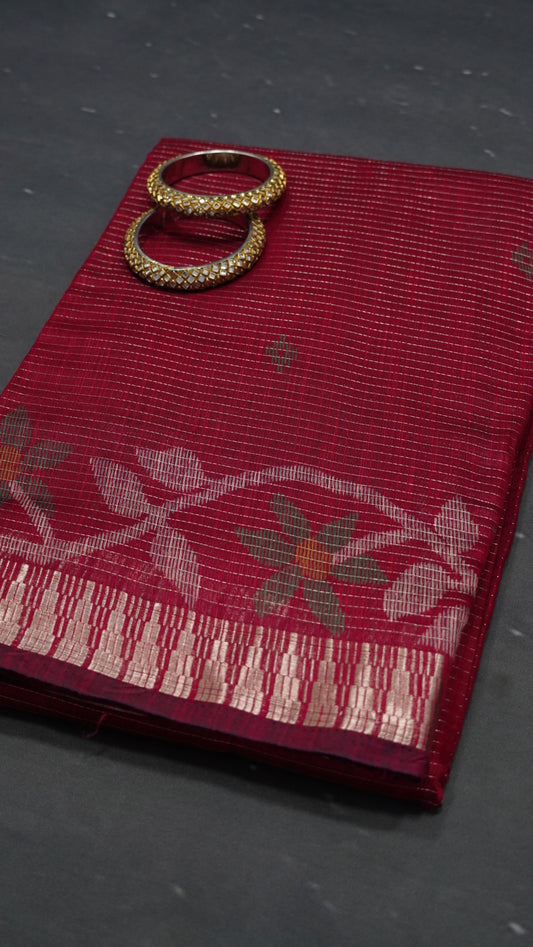 Semi Chanderi Saree- Dark Pink