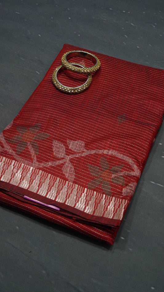 Semi Chanderi Saree- Maroon