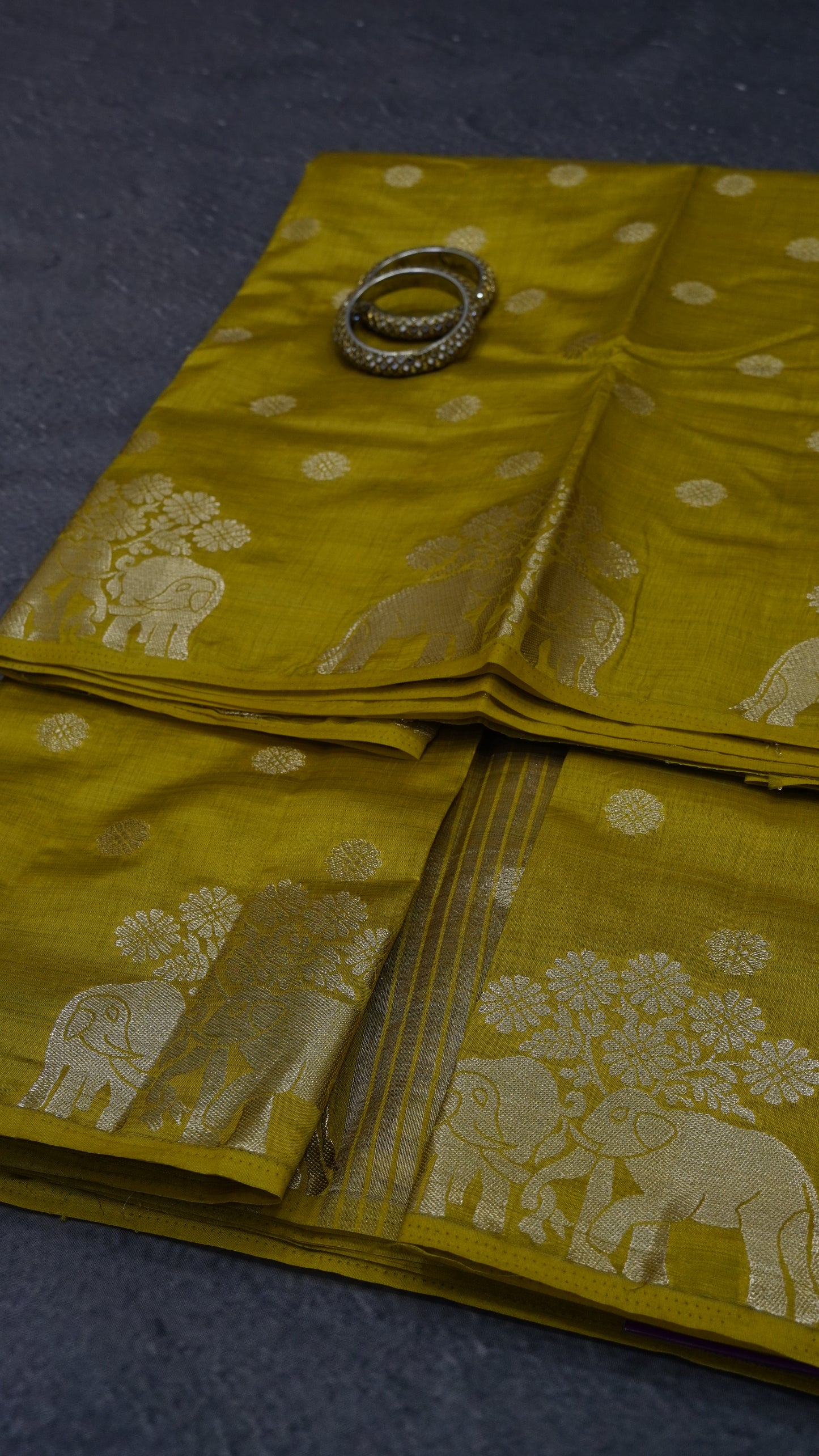 Semi Tussar Saree - Elephant Butta- Mehandi Green