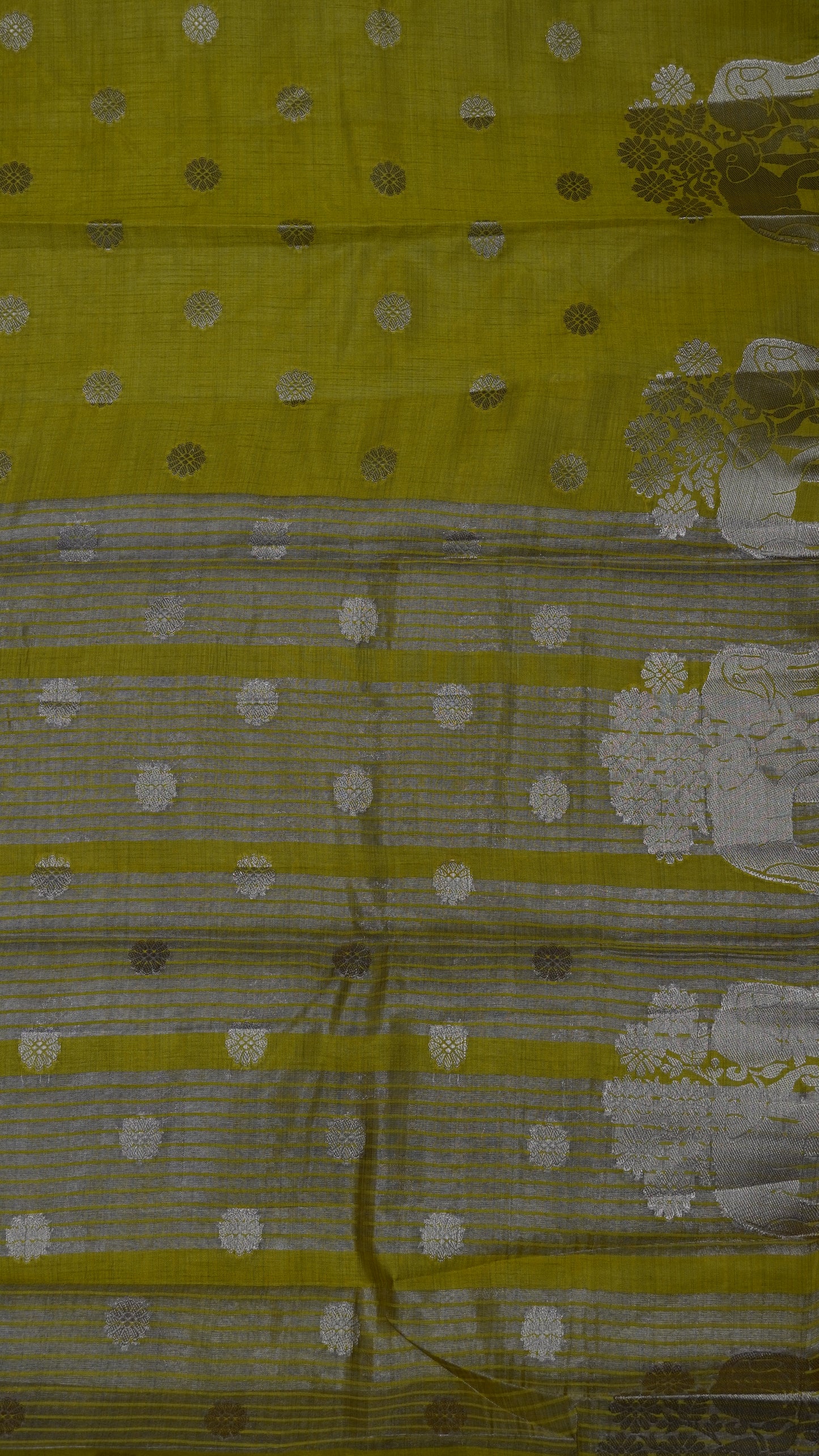 Semi Tussar Saree - Elephant Butta- Mehandi Green