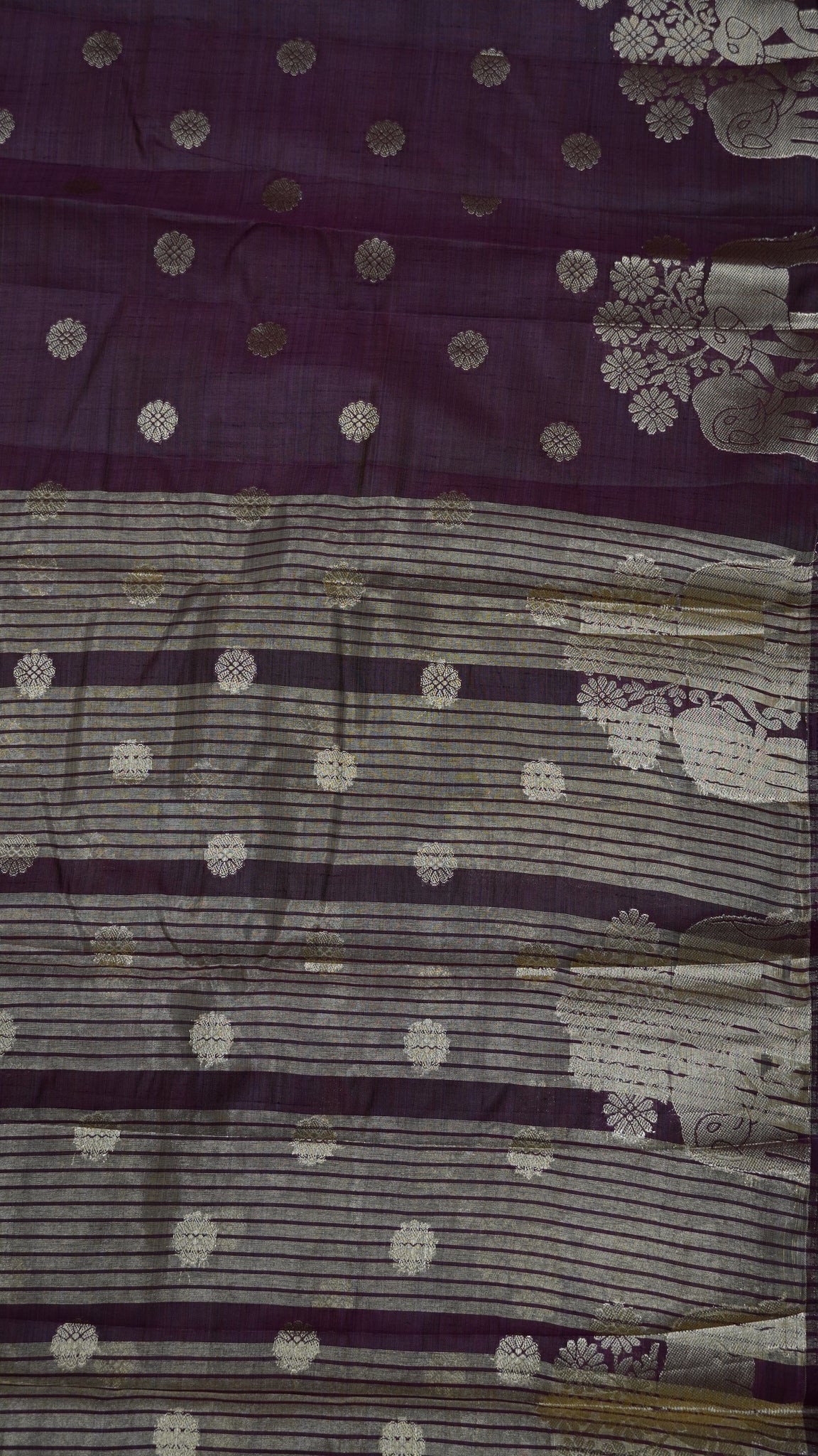 Semi Tussar Saree - Elephant Butta- Arakku