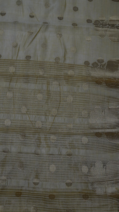 Semi Tussar Saree - Elephant Butta- Off White