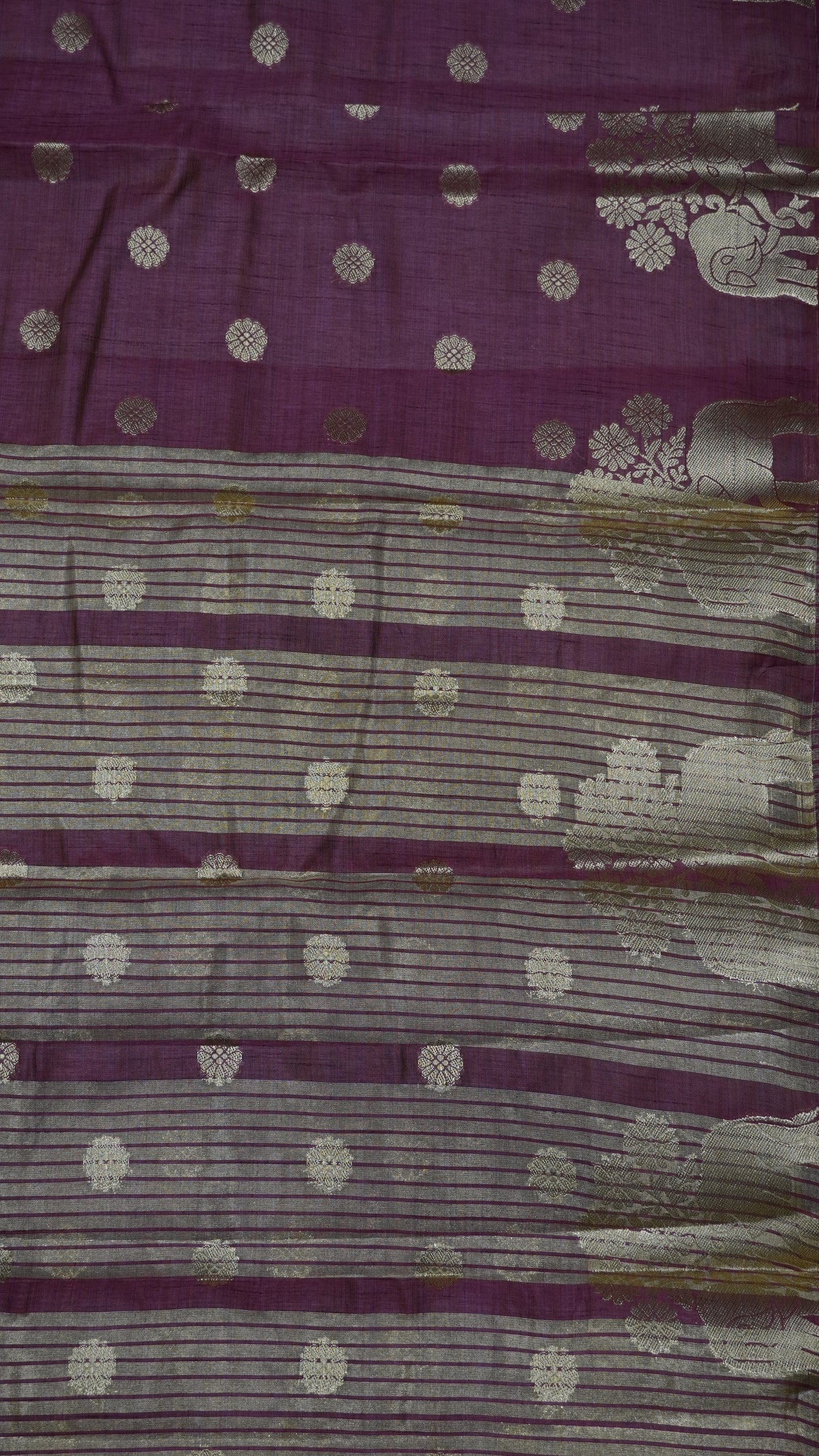 Semi Tussar Saree - Elephant Butta- Light Arakku