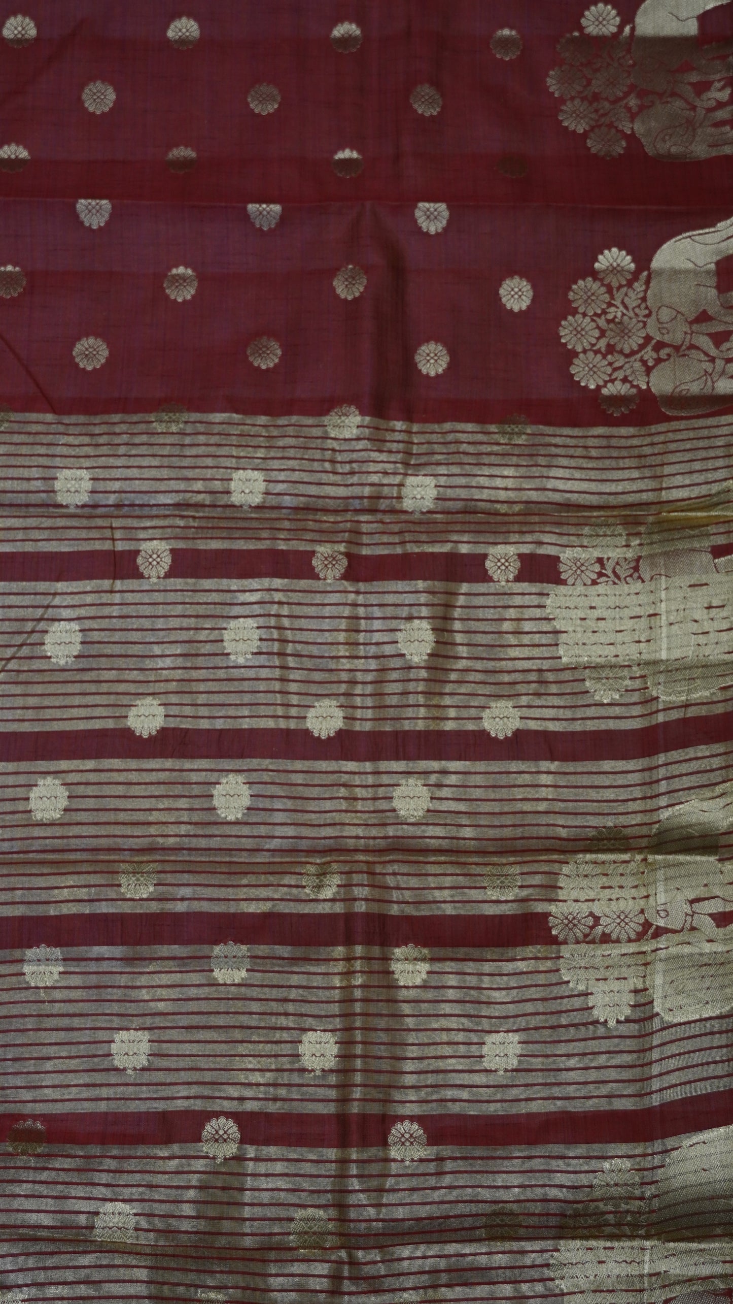 Semi Tussar Saree - Elephant Butta- Maroon